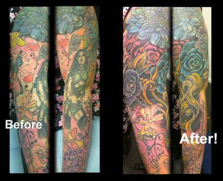 Tattoos - Bright and Beautiful Feminine Flower Cover-Up Sleeve - 114348